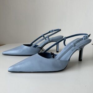 Zara Blue Leather Slingback Heels